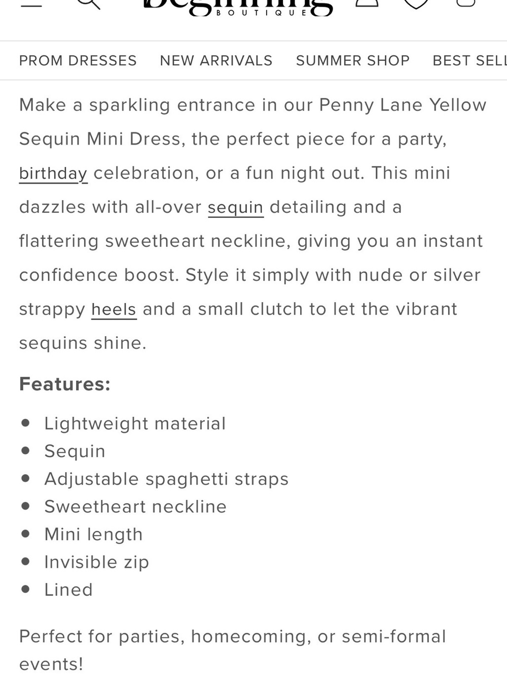 NWT Beginning Boutique Yellow Sequin Mini Dress - Picture 6 of 7